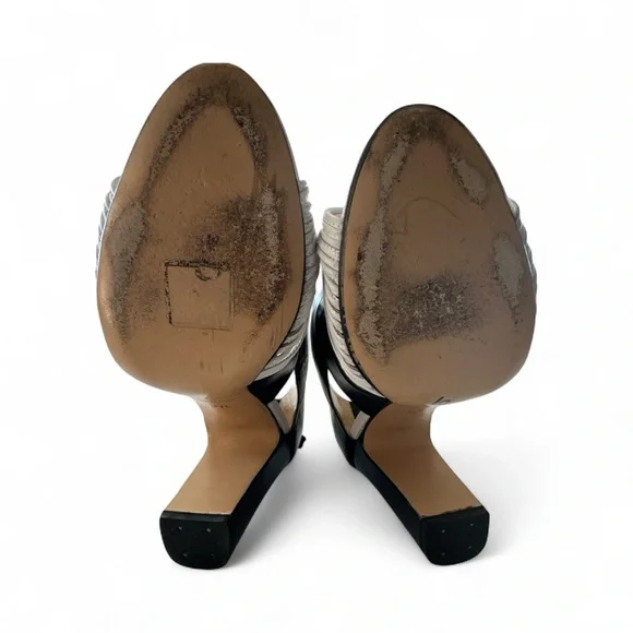 US 7.5 ❤️Made ITALY Bionda Castana‎ Blue White Leather Crossover Booties